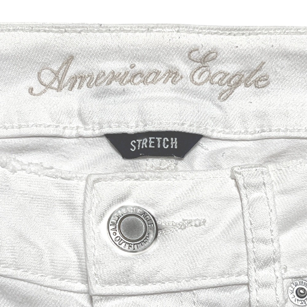 American Eagle Denim Shorts Women 4 White Excellent Stretch Low Rise Frayed Hem - Picture 3 of 8